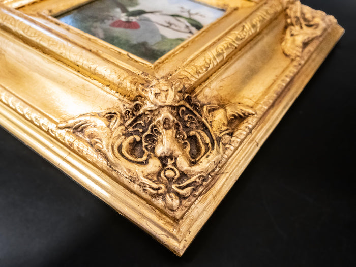 Gilded Framed Oil Painting Hummingbird Black Throated Mango Antique Style Painting