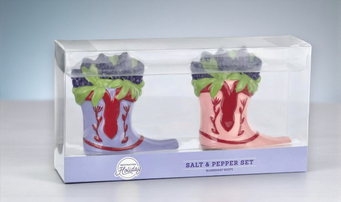 H-E-B Destination Holiday Bluebonnet Boot Shaped Salt & Pepper Shaker Set