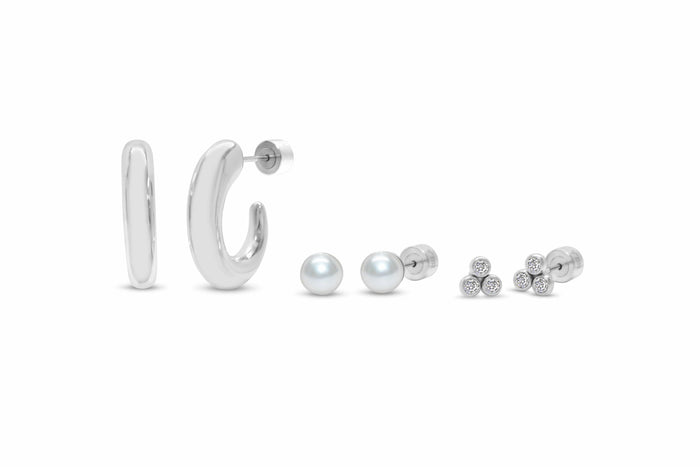 Isla Hoop Pearl Trio Silver Earring Set Isla Hoop Pearl Trio Silver Earring Set Earrings