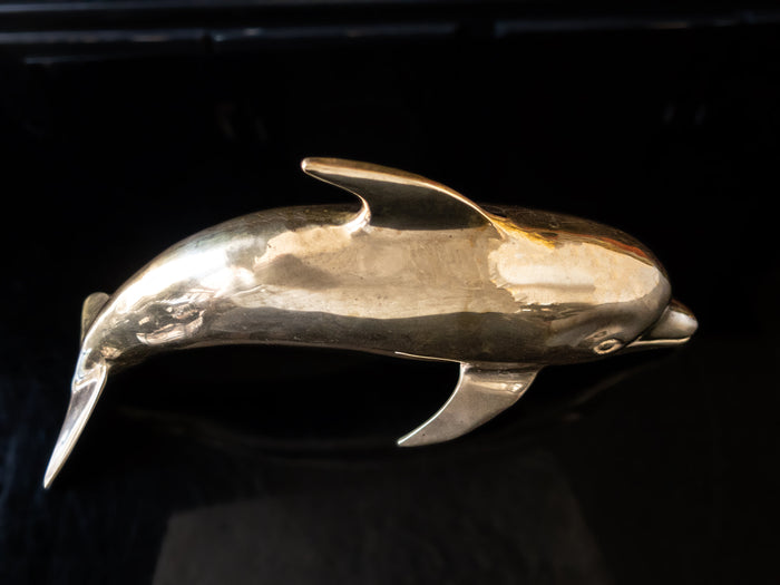Large Brass Dolphin Fish Sculpture Statue 14" Chinoiserie Hollywood Regency