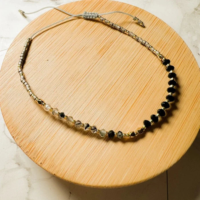 Lulu Gemstone and Seed Beaded Bracelet in Black Spinel/Rutilated Quartz Lulu Gemstone and Seed Beaded Bracelet in Black Spinel/Rutilated Quartz Bracelet