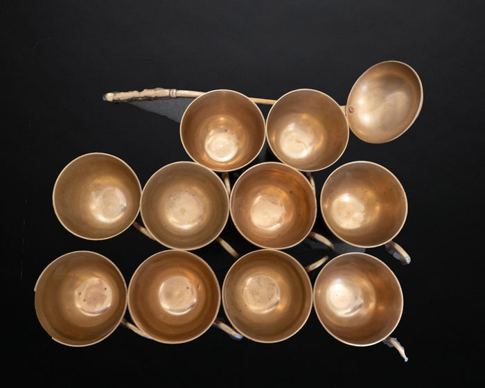 Vintage Brass Punch Bowl Set With 10 Cups and Ladle Gold