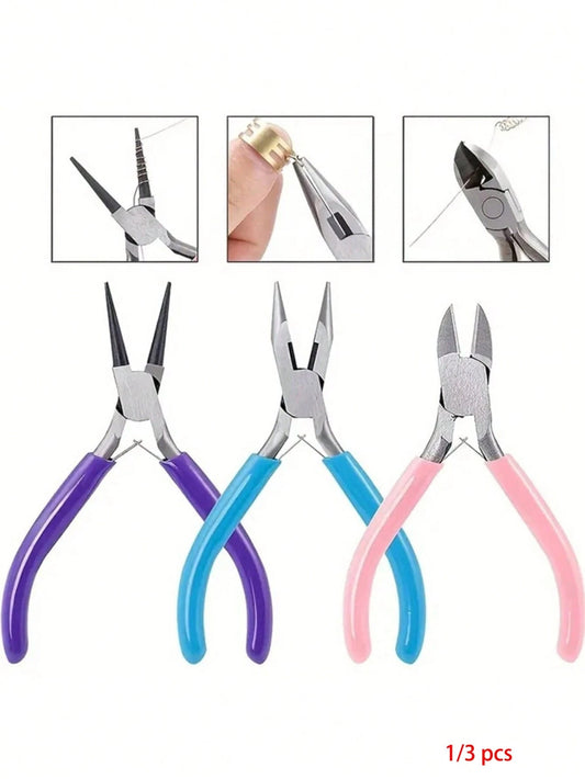 1/3 Pcs Jewelry Making Pliers Set- Needle, Chain And Round Nose Pliers, With Wire Cutter- Perfect For DIY Crafts, Beading And Repair, Gift Ideas