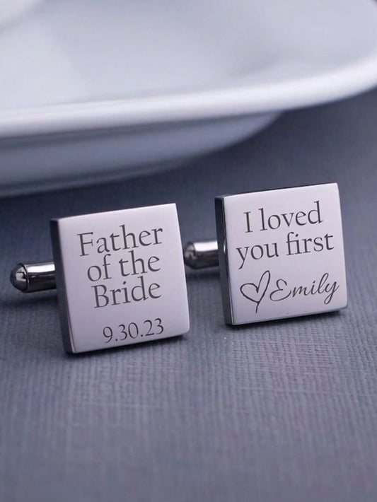 1 Pair Personalized Monogrammed Engraved Cufflinks, Custom Wedding Gift For Men