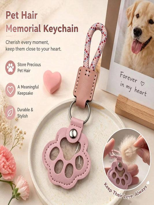 1 Pet Hair Memorial Keychain, PU Leather Paw Print Souvenir, Dog/Cat Hair Locket Keychain, Memorial Keychain