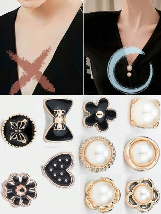 10pcs Anti-Exposure Button, Clothes Fix Invisible Buckle, Waist Adjuster, Brooch For Dresses