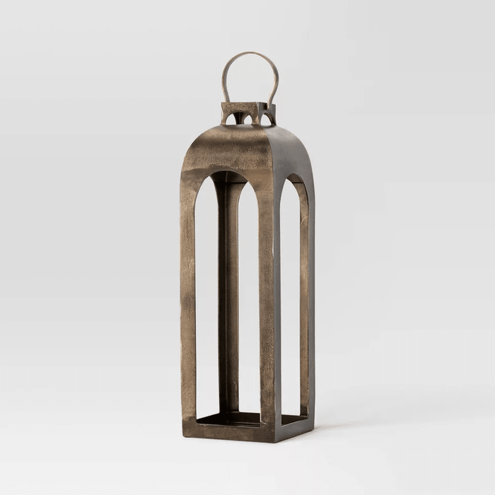 29" x 9" Pillar Cast Aluminum Lantern Candle Holder - Gold - Wichita Home Outlet