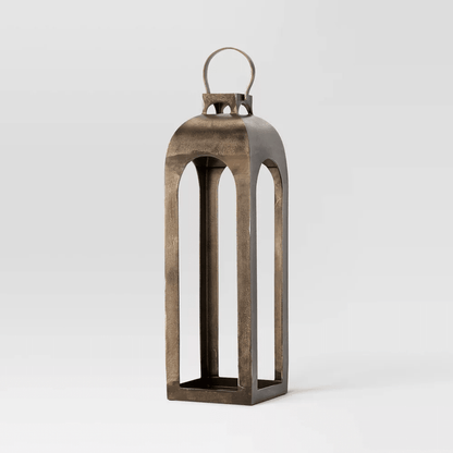 29" x 9" Pillar Cast Aluminum Lantern Candle Holder - Gold - Wichita Home Outlet