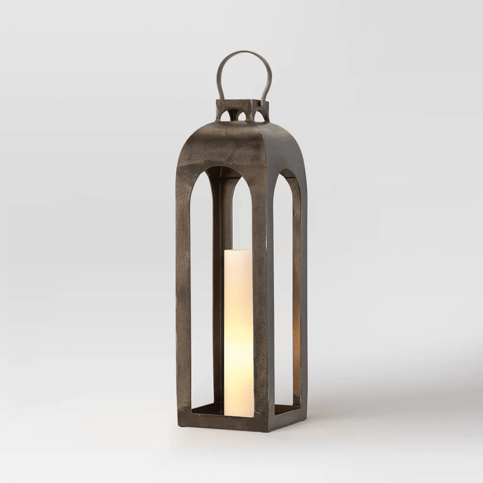 29" x 9" Pillar Cast Aluminum Lantern Candle Holder - Gold - Wichita Home Outlet