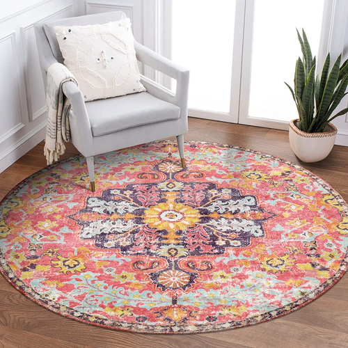 3' Round Bohemian Medallion Rug - Red - Wichita Home Outlet