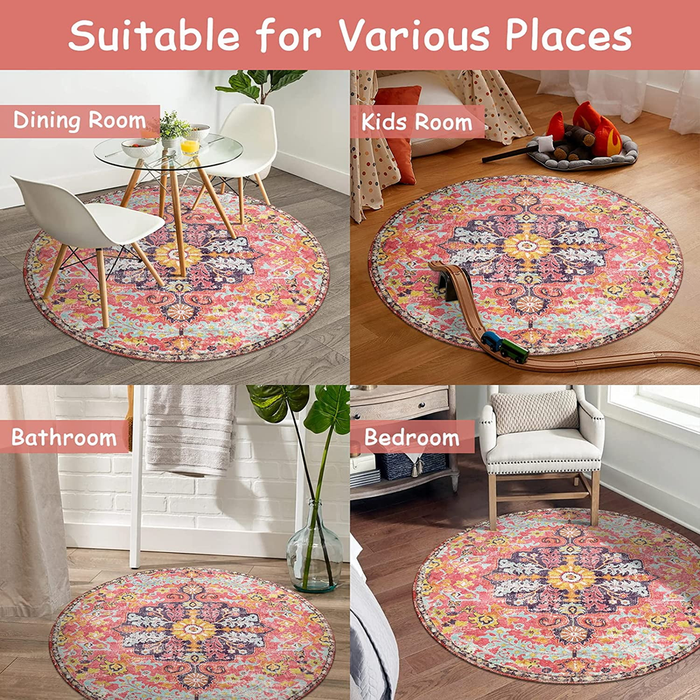 3' Round Bohemian Medallion Rug - Red - Wichita Home Outlet