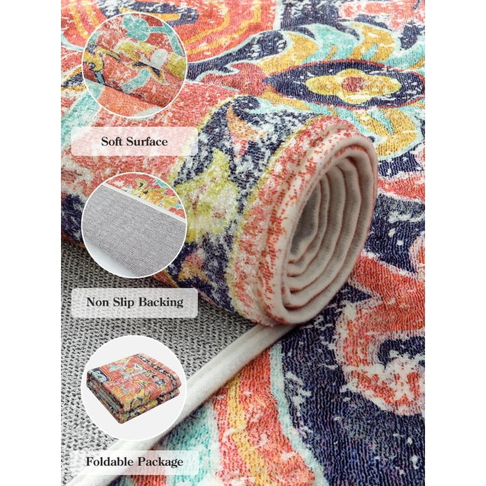 3' Round Bohemian Medallion Rug - Red - Wichita Home Outlet