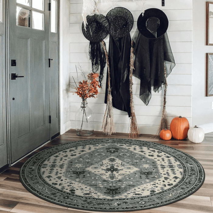 4" Round Boho Tribal Area Rug - Gray - Wichita Home Outlet