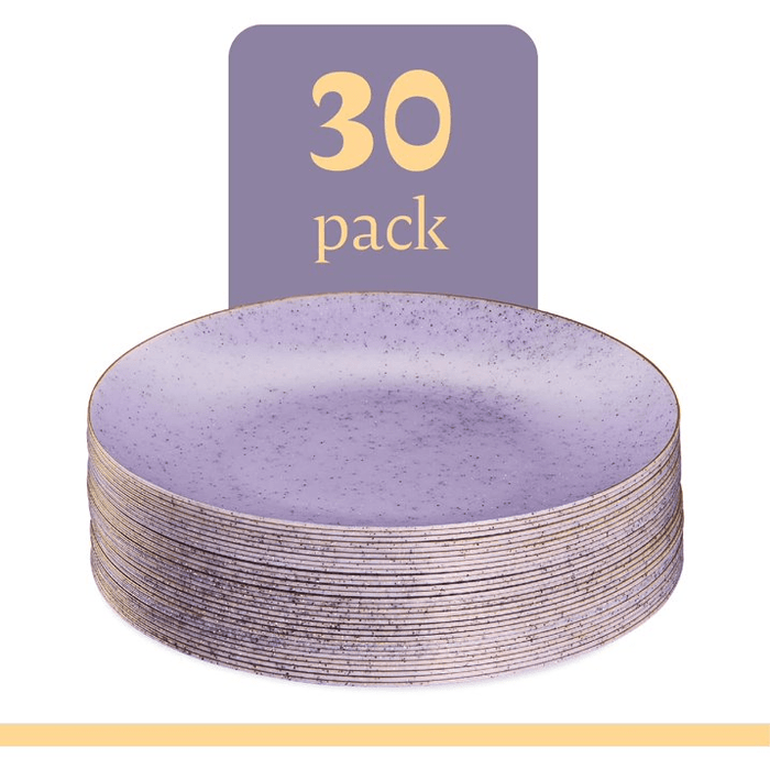 9" Granite Purple Elegant Plastic Plates - 30-Pack - Wichita Home Outlet