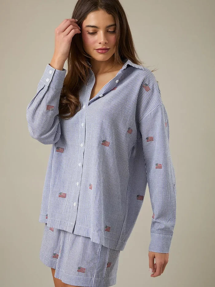 Americana Flag Button Down Top Americana Flag Button Down Top Tops