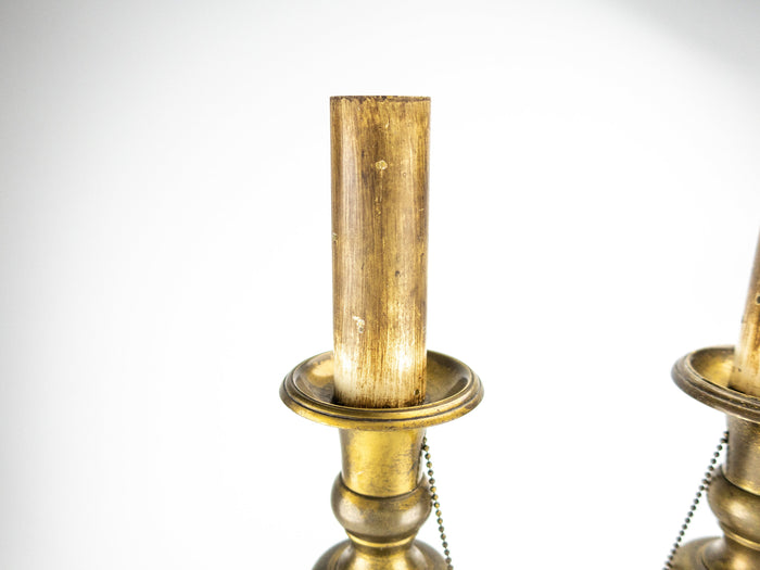 Antique Pair Brass Candlestick Lamps Hubbell Socket Pull Chain BOTH WORK