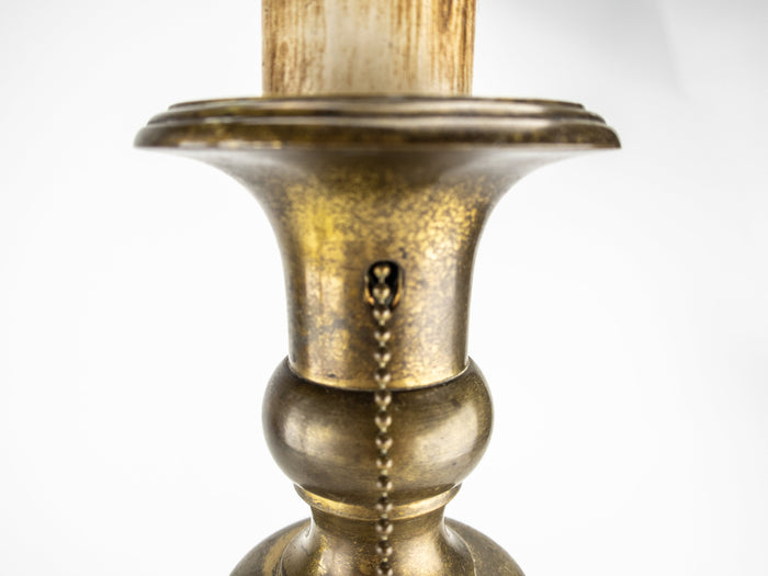 Antique Pair Brass Candlestick Lamps Hubbell Socket Pull Chain BOTH WORK