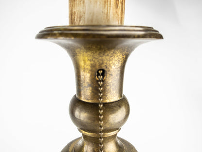 Antique Pair Brass Candlestick Lamps Hubbell Socket Pull Chain BOTH WORK