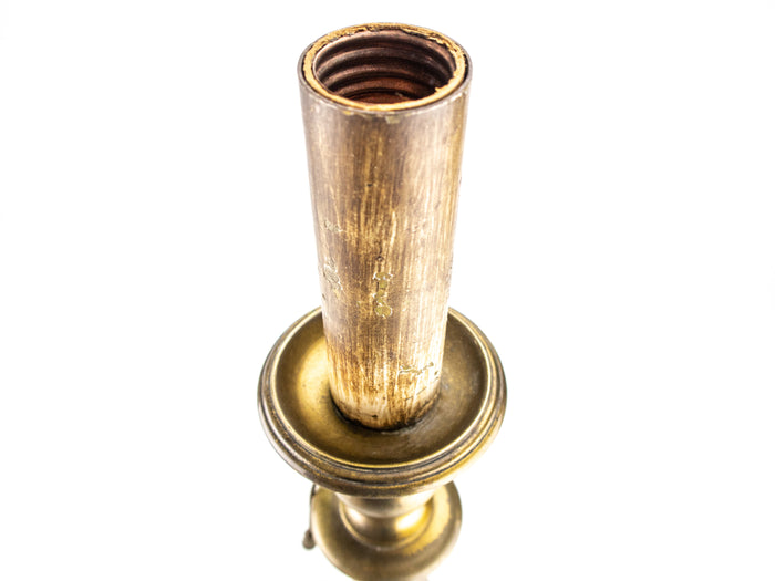 Antique Pair Brass Candlestick Lamps Hubbell Socket Pull Chain BOTH WORK