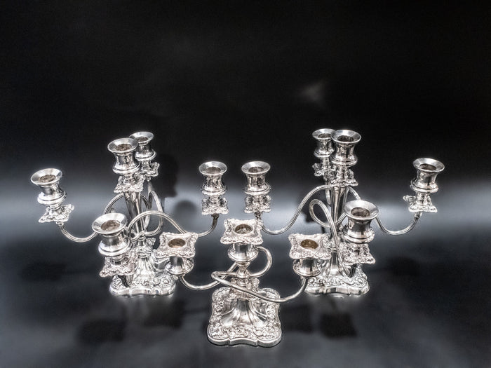 Antique Silver Plate Candelabra Candle Holders Set Of 3 Candelabras