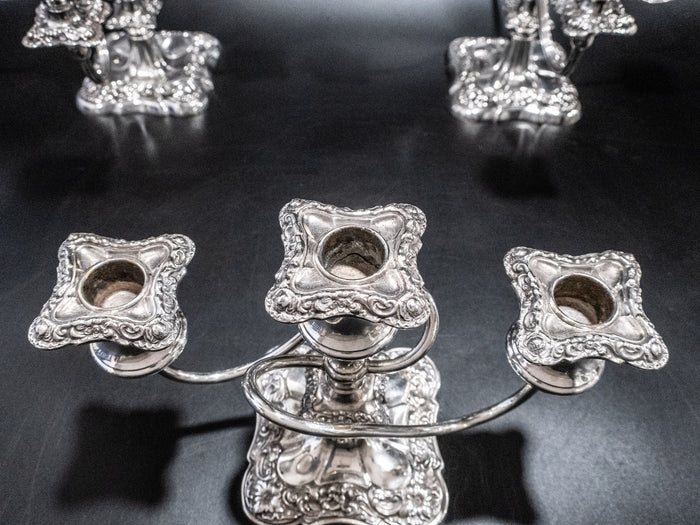 Antique Silver Plate Candelabra Candle Holders Set Of 3 Candelabras