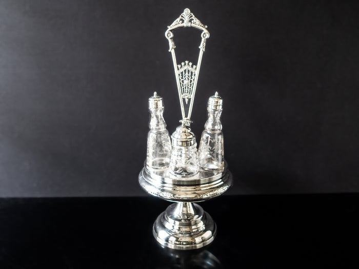 Antique Silver Plate Condiment Cruet Castor Set Late 1800s Silver And Silverplate