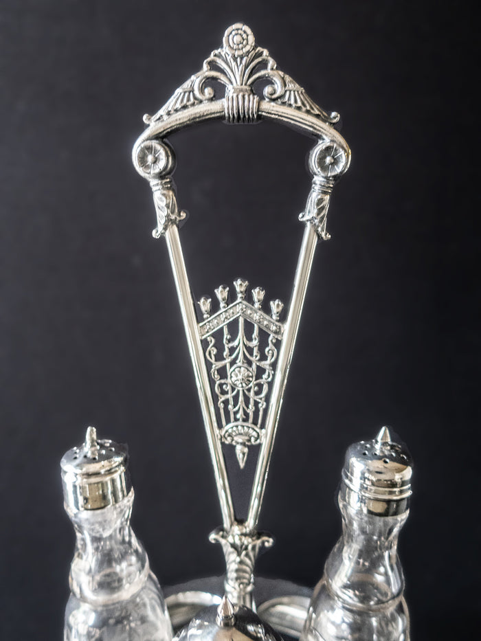 Antique Silver Plate Condiment Cruet Castor Set Late 1800s Silver And Silverplate