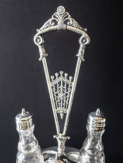 Antique Silver Plate Condiment Cruet Castor Set Late 1800s Silver And Silverplate