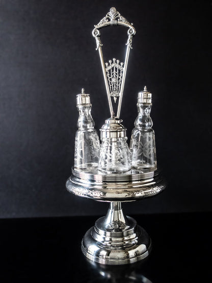 Antique Silver Plate Condiment Cruet Castor Set Late 1800s Silver And Silverplate