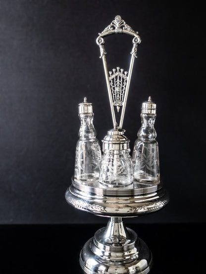 Antique Silver Plate Condiment Cruet Castor Set Late 1800s Silver And Silverplate
