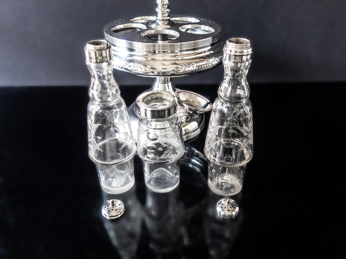 Antique Silver Plate Condiment Cruet Castor Set Late 1800s Silver And Silverplate