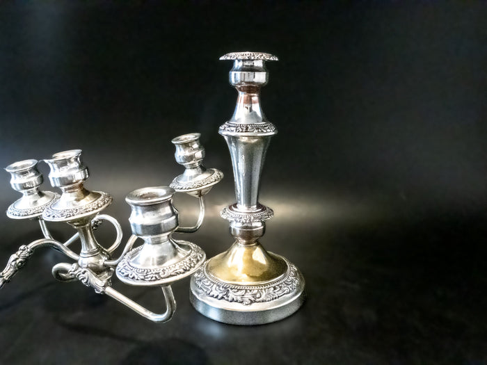 Antique Silver Plate Convertible Candelabra Candle Holder 5 Light Tall Candles And Candelabra