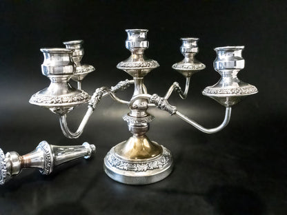 Antique Silver Plate Convertible Candelabra Candle Holder 5 Light Tall Candles And Candelabra