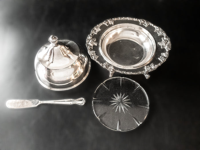 Antique Silver Plate Covered Butter Dish Chiller Dome Homan Silver Co Quadruple Plate Butter Dishes