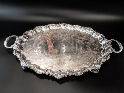Antique Silver Plate Serving Tray Ornate Chippendale Rim Serving Trays
