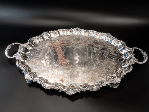 Antique Silver Plate Serving Tray Ornate Chippendale Rim Serving Trays
