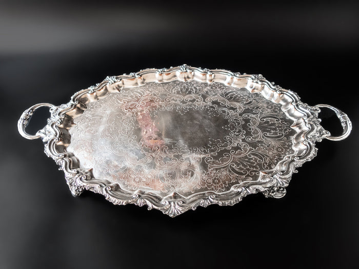 Antique Silver Plate Serving Tray Ornate Chippendale Rim Serving Trays