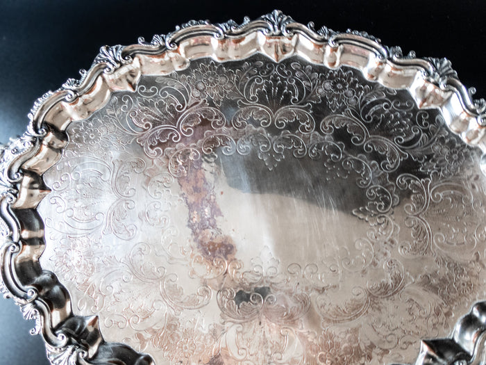 Antique Silver Plate Serving Tray Ornate Chippendale Rim Serving Trays