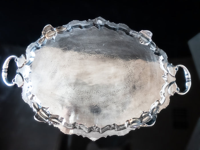 Antique Silver Plate Serving Tray Ornate Chippendale Rim Serving Trays