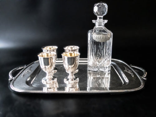 Antique Silver Plate Serving Tray With 4 Goblets Guild Trays & Platters