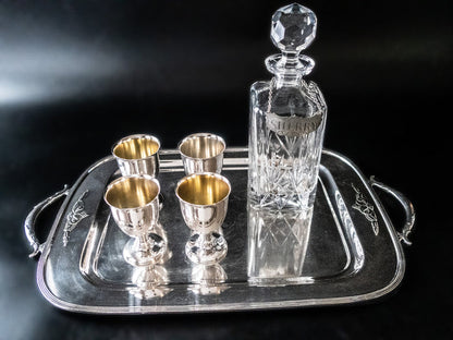 Antique Silver Plate Serving Tray With 4 Goblets Guild Trays & Platters