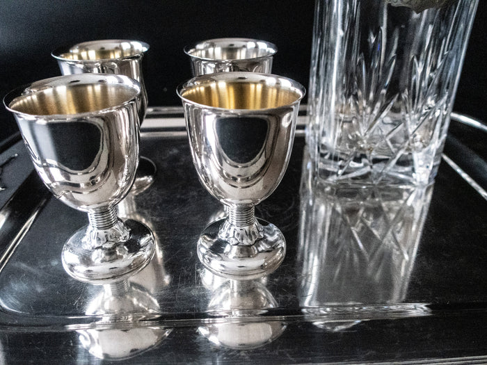 Antique Silver Plate Serving Tray With 4 Goblets Guild Trays & Platters