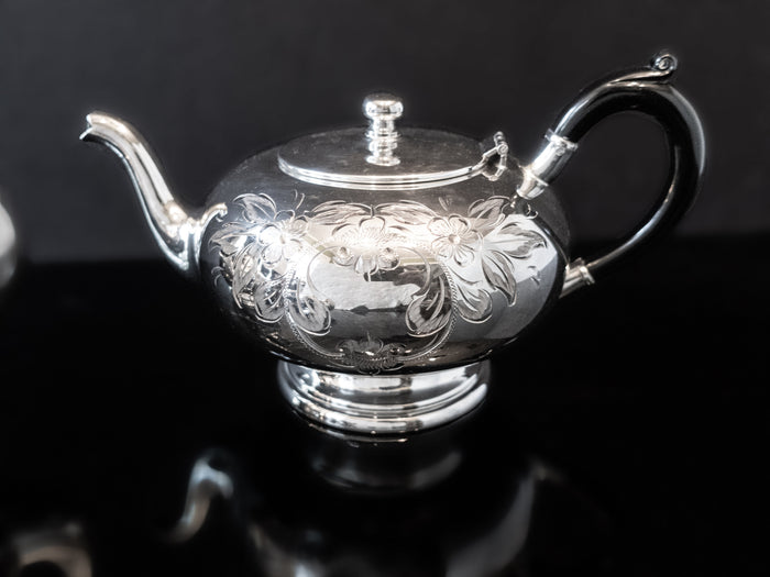 Antique Silver Plate Tea Set Hand Engraved Wm A Rogers