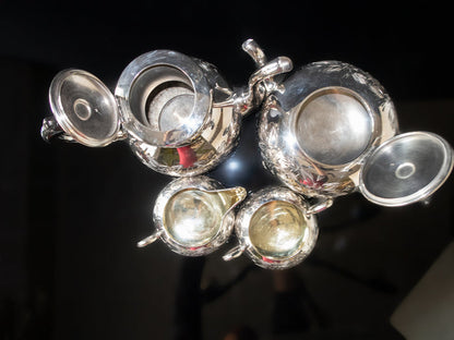Antique Silver Plate Tea Set Hand Engraved Wm A Rogers
