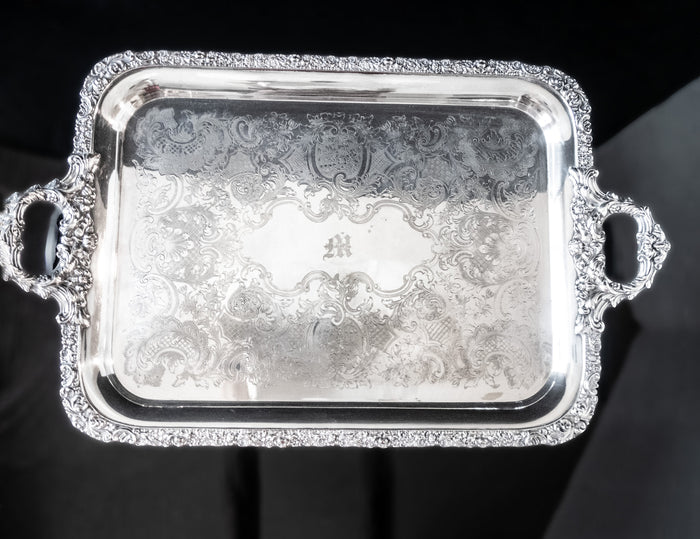 Antique XL Silver Plate Serving Tray Ellis Barker England 1906