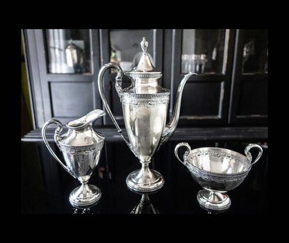 Art Deco Silver Plate Tea Set By Derby Silver Co Teapot Sugar Bowl Creamer