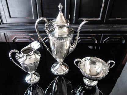 Art Deco Silver Plate Tea Set By Derby Silver Co Teapot Sugar Bowl Creamer
