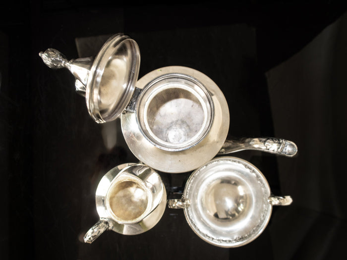 Art Deco Silver Plate Tea Set By Derby Silver Co Teapot Sugar Bowl Creamer