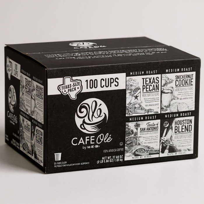 CAFE Ole by H-E-B Texas Pecan, Snickernut Cookie, San Antonio & Houston Blend Coffee Single Serve Cups - 100 CT.