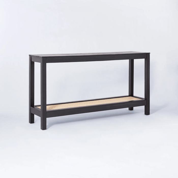 Console Table with Rattan Rattan Shelf - Black - Wichita Home Outlet